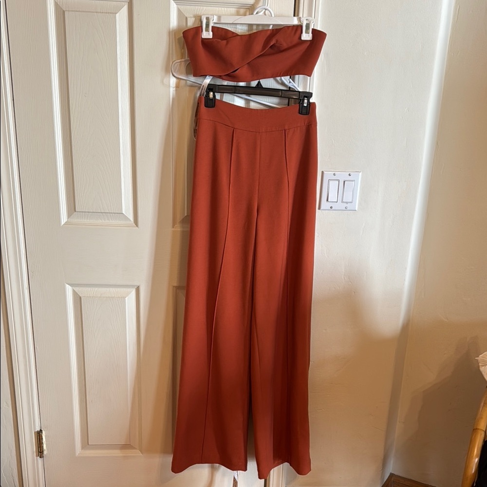 Women's Rust Pants & Crop Top Set